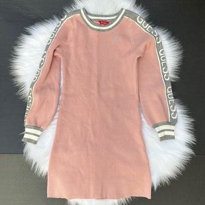 New Guess Blush Knit Dress with Logo Sleeves SZ 8